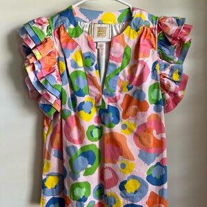 Emily McCarthy Ruffle Sleeve V-Neck Top - Multicolor